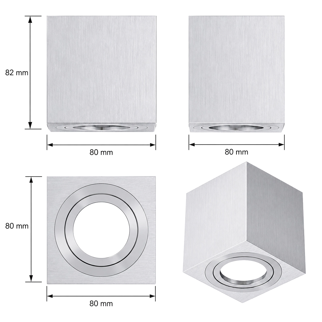Rozměry svítidla DUCE 80x80x82mm